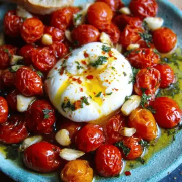 Roasted Burrata with Tomatoes and Garlic