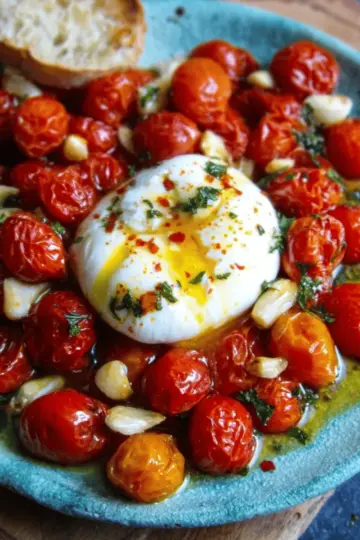 Roasted Burrata with Tomatoes and Garlic