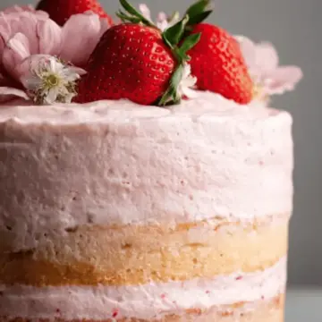 Vanilla Bean Cake with Strawberry Cream Cheese Frosting