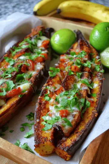 Canoas de Plátanos Maduros (Stuffed Plantain Boats)
