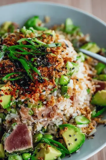 Tuna Avocado Crispy Rice Salad