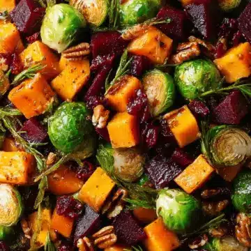 Winter Vegetable Salad with Butternut Squash, Brussels Sprouts, and Beets
