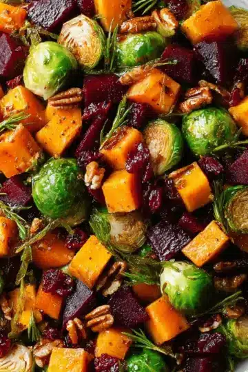 Winter Vegetable Salad with Butternut Squash, Brussels Sprouts, and Beets