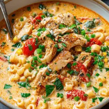 Creamy Parmesan Cajun Chicken Pasta Soup