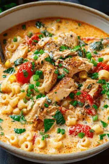 Creamy Parmesan Cajun Chicken Pasta Soup