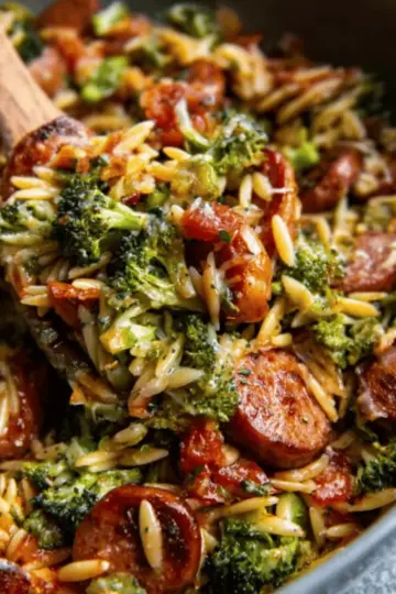 Chicken Sausage, Broccoli, and Orzo Skillet