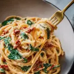 Spaghetti & Spinach with Sun-Dried Tomato Cream Sauce
