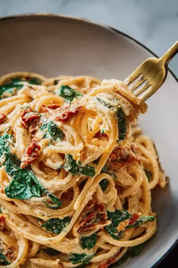 Spaghetti & Spinach with Sun-Dried Tomato Cream Sauce