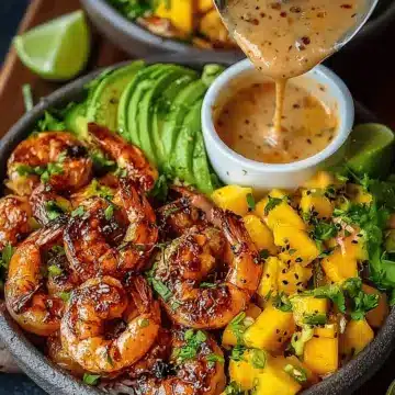 Shrimp and Avocado Bowls with Mango Salsa & Lime-chili Sauce
