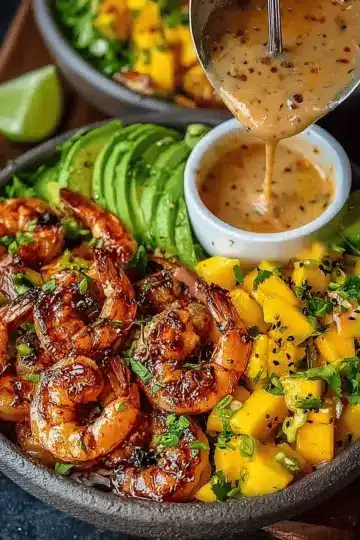 Shrimp and Avocado Bowls with Mango Salsa & Lime-chili Sauce