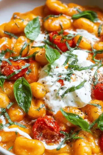 30 Minute Creamy Tomato Gnocchi with Burrata