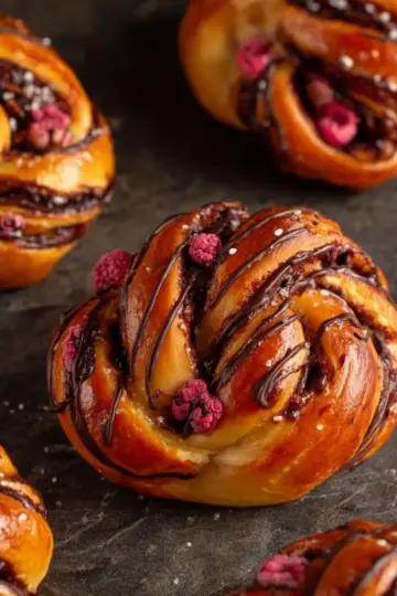 Chocolate Raspberry Swirl Brioche Buns