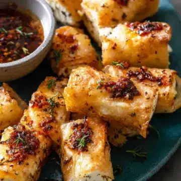 Oven Fried Feta Rolls with Chili Honey.