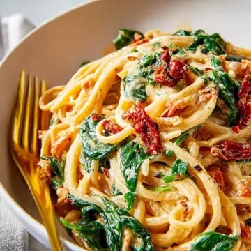 Spaghetti & Spinach with Sun-Dried Tomato Cream Sauce