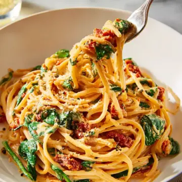 Spaghetti & Spinach with Sun-Dried Tomato Cream Sauce