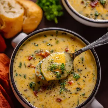 Hearty Cheddar Garlic Herb Potato Soup