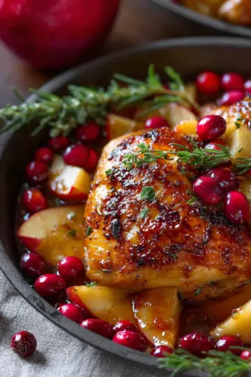 Maple-Glazed Roast Chicken with Apples and Cranberries