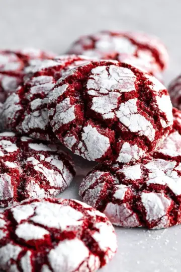 Soft Baked Red Velvet Crinkle Cookies