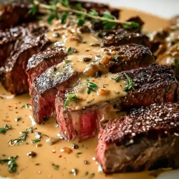 French Seared Steak with Cognac Cream Sauce