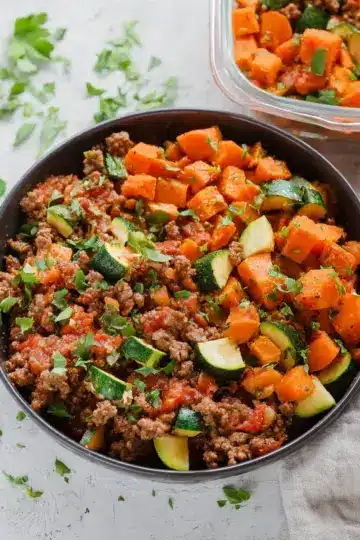 Ground Beef Zucchini Sweet Potato Skillet (Meal Prep)