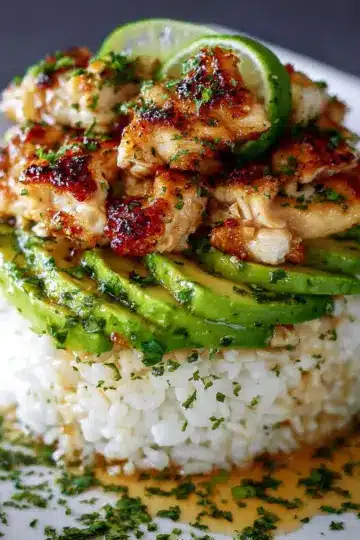Honey Lime Chicken & Avocado Rice Stack